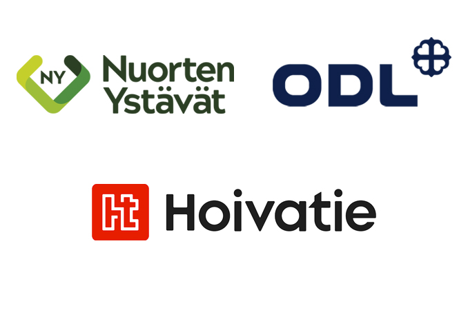 ODL logo, Nuorten Ystävien logo ja Hoivatien logo